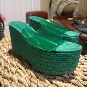 Green Platform Wedge Sandals
